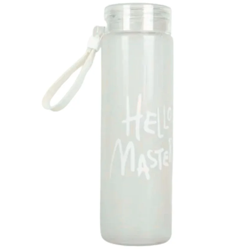 White Frosted Glass Water Bottle | Leak-Proof Insulated Bottle with Hello Master Decal Logo | 400ml