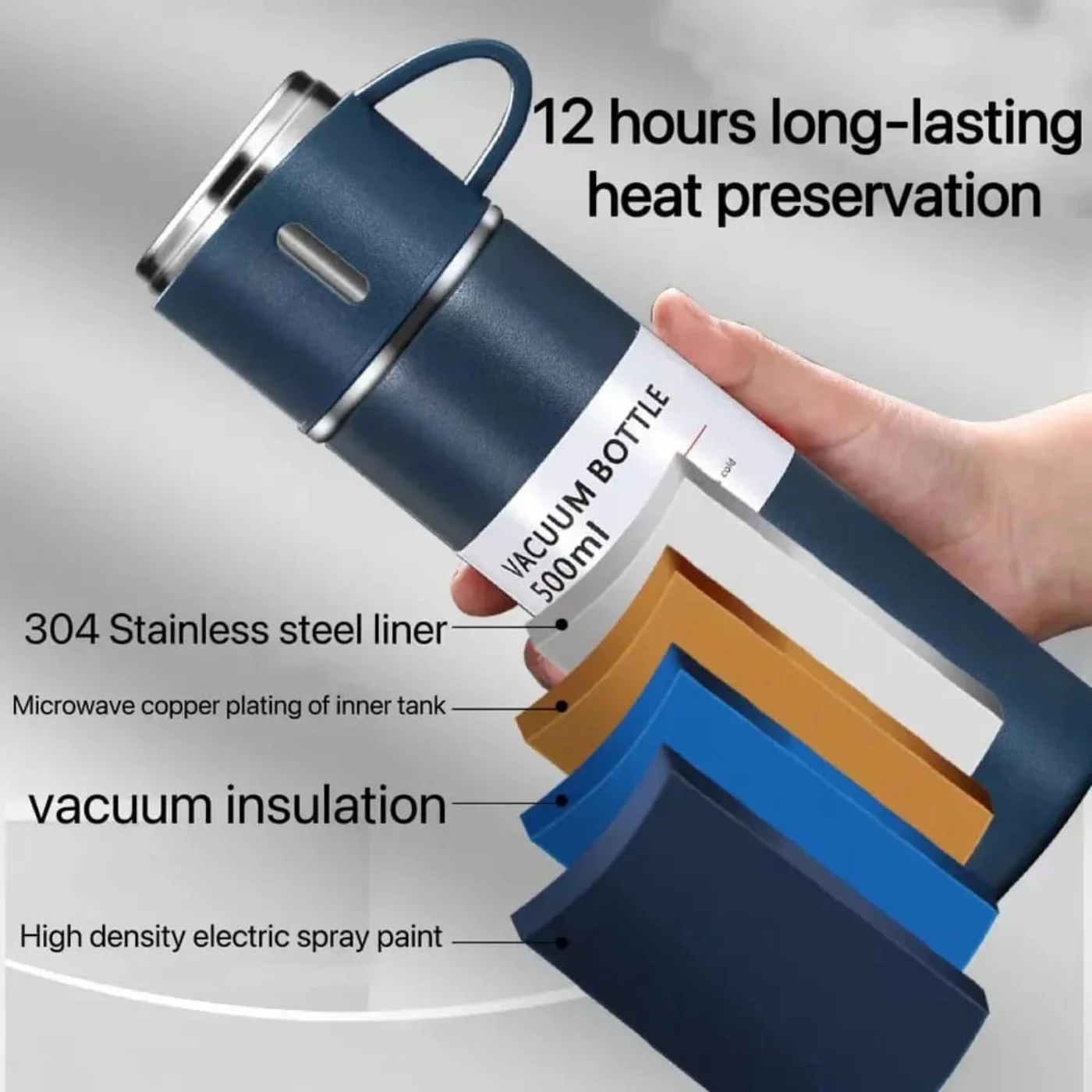 3 Cup 500ML Double-Layer Stainless Steel Vacuum Flask Set | Hot & Cold | Travel Thermos - Image 5