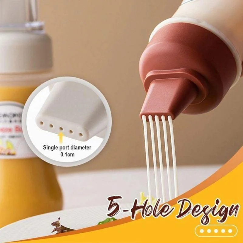 5 Hole Squeeze Sauce Bottle | Refillable Condiment Dispenser with Lid | Multipurpose Ketchup & Hot Sauce Bottle for Kitchen | Black Cap - Image 4
