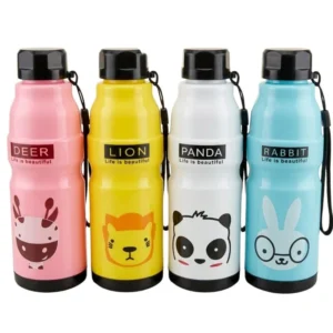 Kids Water Bottle 650ml | Cute Minions Panda Rabbit Design | Leak-Proof BPA Free | Random Color