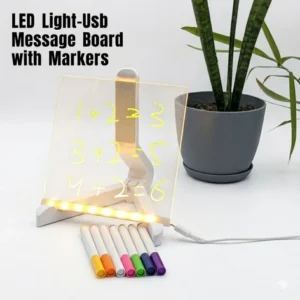 8x8 Inches LED Acrylic Writing Board with USB Light | 7 Colorful Erasable Pens |  Message Board with Markers & Stand