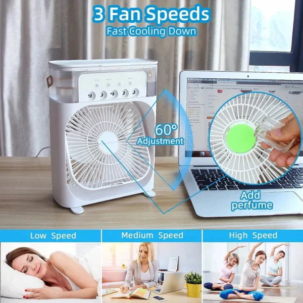 9 Inch Mist Fan | Portable Air Conditioner Fan | Mist Water, And Humidifier Function | Led Night Light Water Mist | Random Color - Image 3