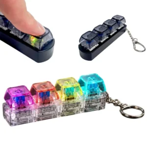 4-Key Mechanical Keyboard Clicker Keychain | Portable Mechanical Switch Fidget Toy | Stress Relief Finger Clicker | Tactile Keyboard Keychain with light | Random Color