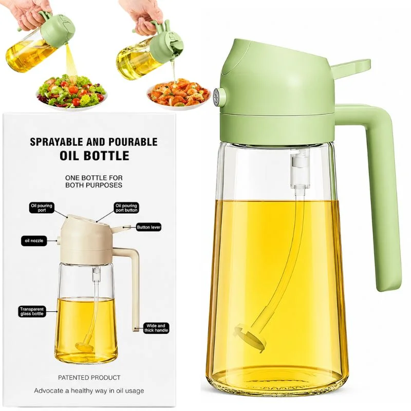 2-in-1 Glass Oil Spray Bottle & Dispenser with Pouring Spout | Kitchen Oil Mister for Air Fryer, BBQ & Cooking| 450ml - Image 4